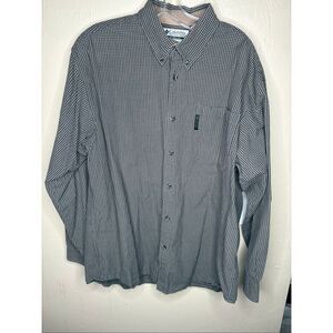 Columbia Sportswear Men's Gray & White Check Button Down 100% Cotton Shirt Long
